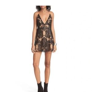 Free People Night Shimmers Mini Dress Black lace overlay